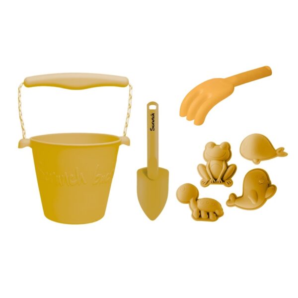 Set (Cubo + Pala + Moldes+ Rastrillo) Mustard