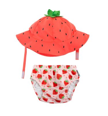 Set Bañador Pañal y Gorro Fresa