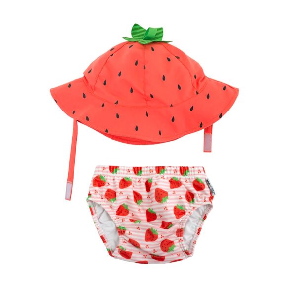 Set Bañador Pañal y Gorro Fresa